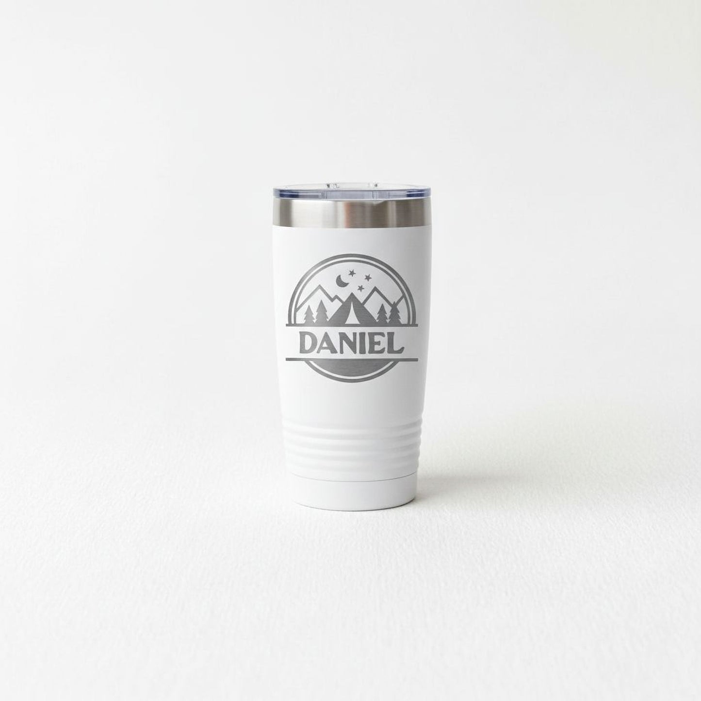 Personalized Camping Tumbler – Insulated Travel Mug with Mountain Stars Design Joyful Moose