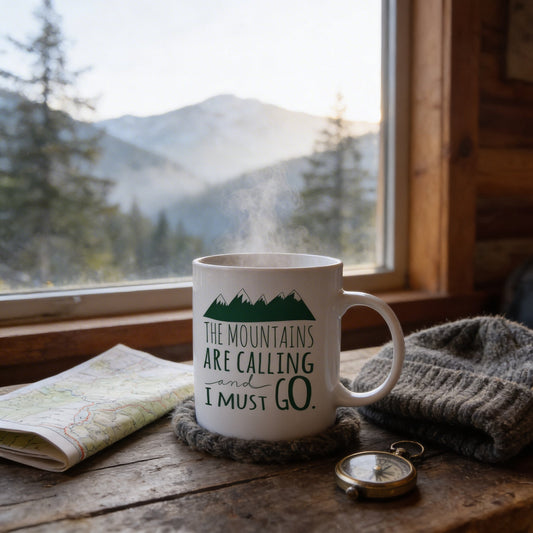 Mountain Coffee Mug – Ceramic Rocky Mountain Mug | Dishwasher Safe, Camping Gift Joyful Moose