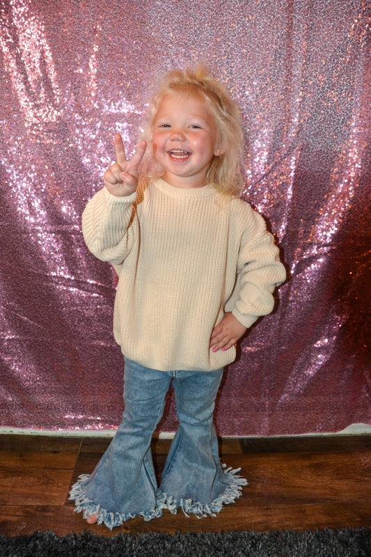 Cream color long sleeve pullover girls sweater Thread & Co. Boutique, LLC