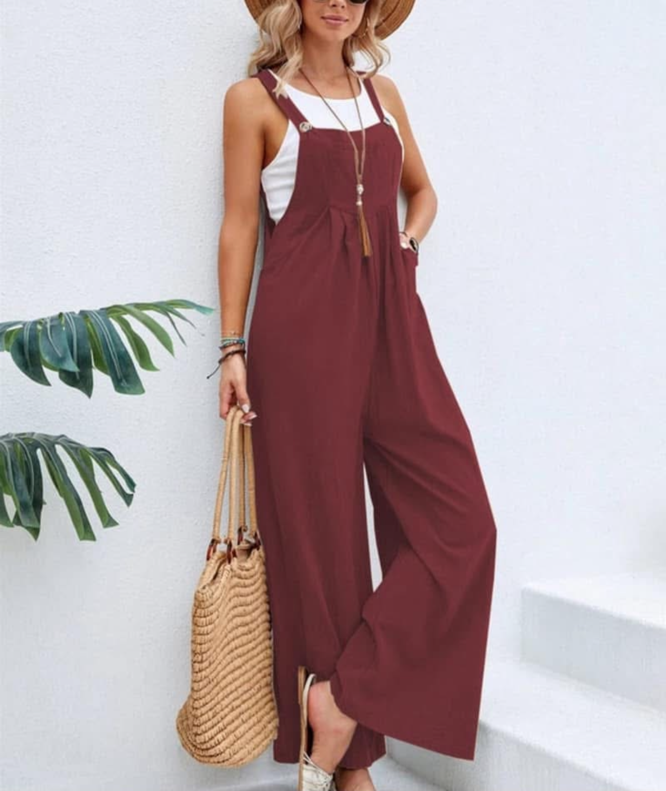 Daily Maroon Overall Jumpsuit Thread & Co. Boutique, LLC