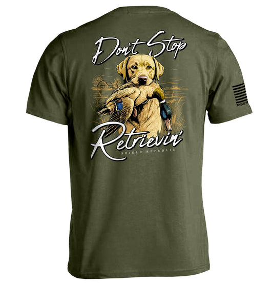 Don't Stop Retrievin Yellow Lab Shield Republic