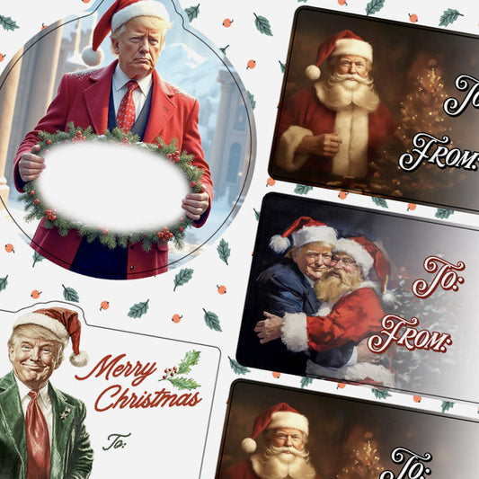 Trump Christmas Gift Tag Sticker Sheet Shield Republic