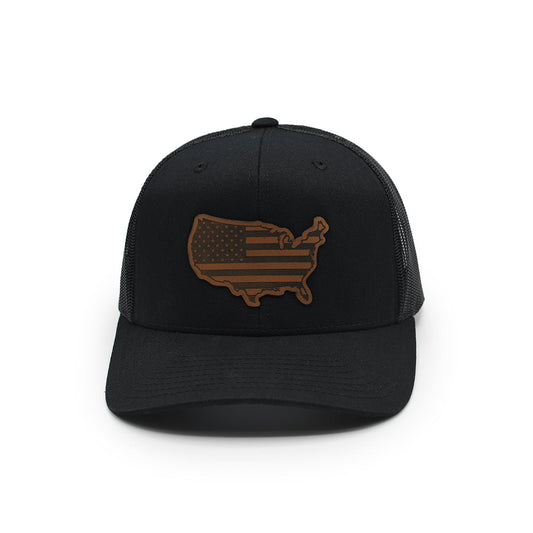 USA Country Flag Leather Patch Hat Shield Republic
