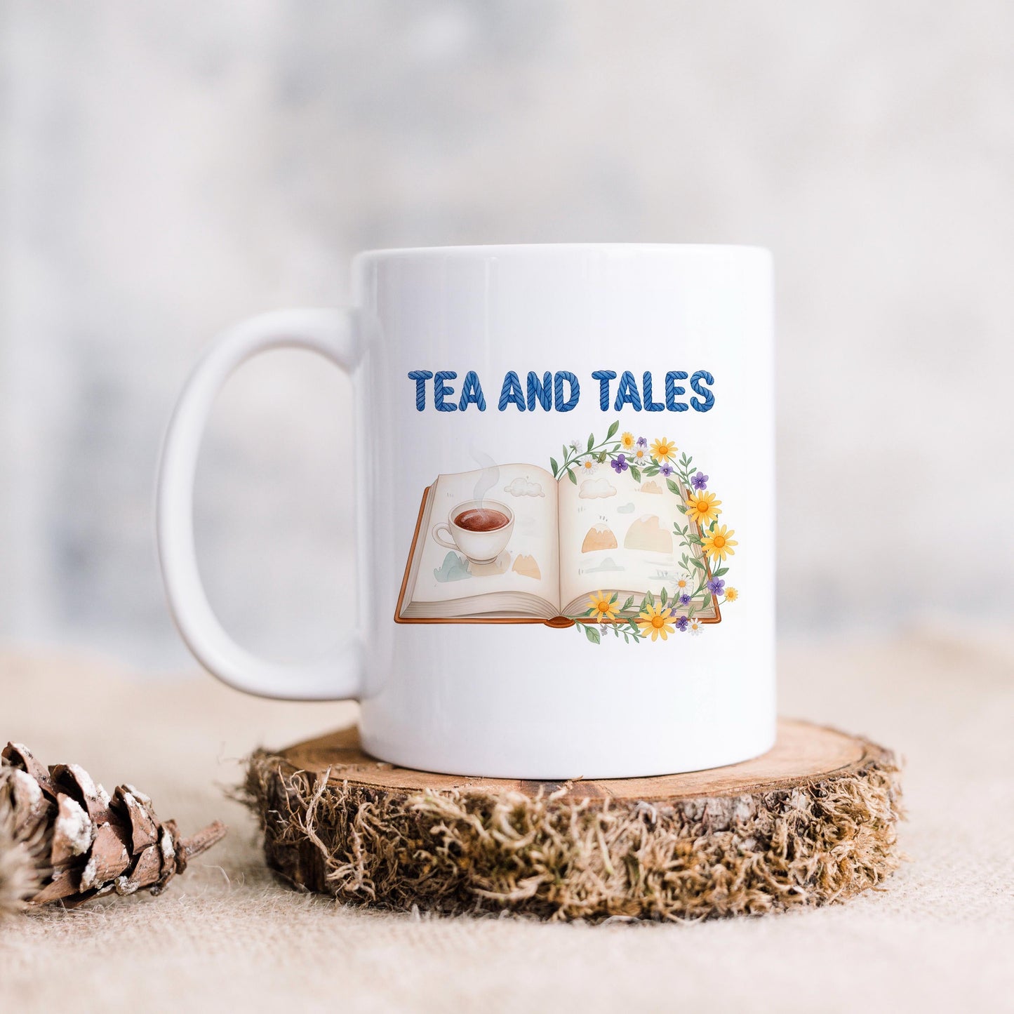 Tea and Tales Mug – Cozy Reader Mug | Book Lover Gift | Ceramic Tea Cup 11oz/15oz Joyful Moose