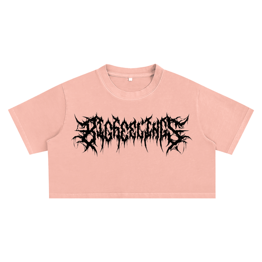 Big Feelings Metal Font Snow Washed Crop Top Goth Cloth Co.