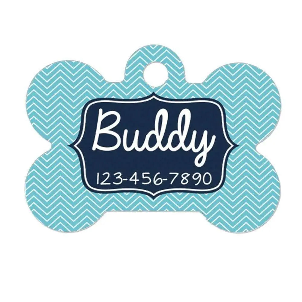 Blue Chevron Personalized Dog Id Tag Joyful Moose