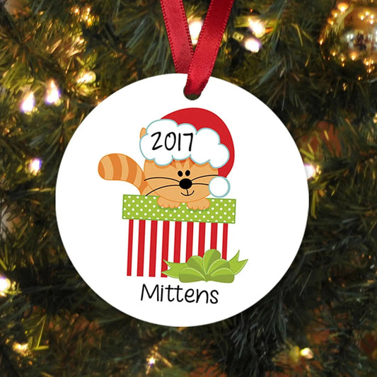 Cat Christmas Ornament - Personalized Christmas Ornament for Black Cat or Orange Tabby - New Kitten Gift Joyful Moose