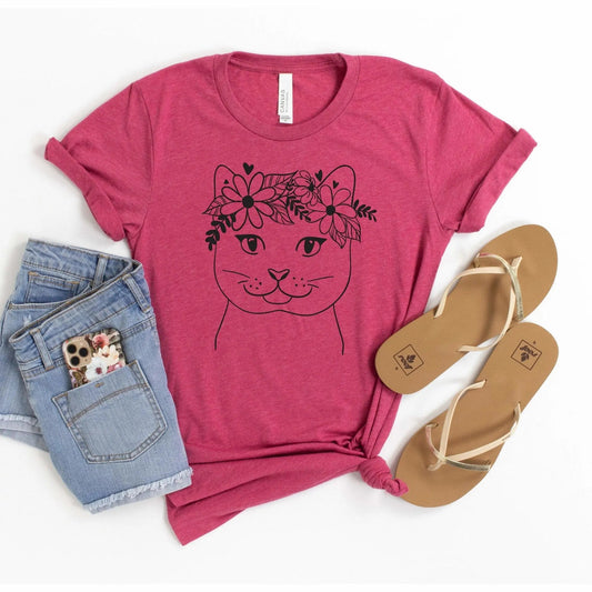 Cute Cat with flowers tshirt, cat lover tshirt Joyful Moose
