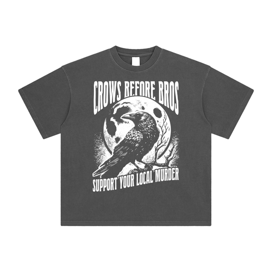 Crows Before Bros, Support Your Local Murder Enzyme Washed T-Shirt Goth Cloth Co.