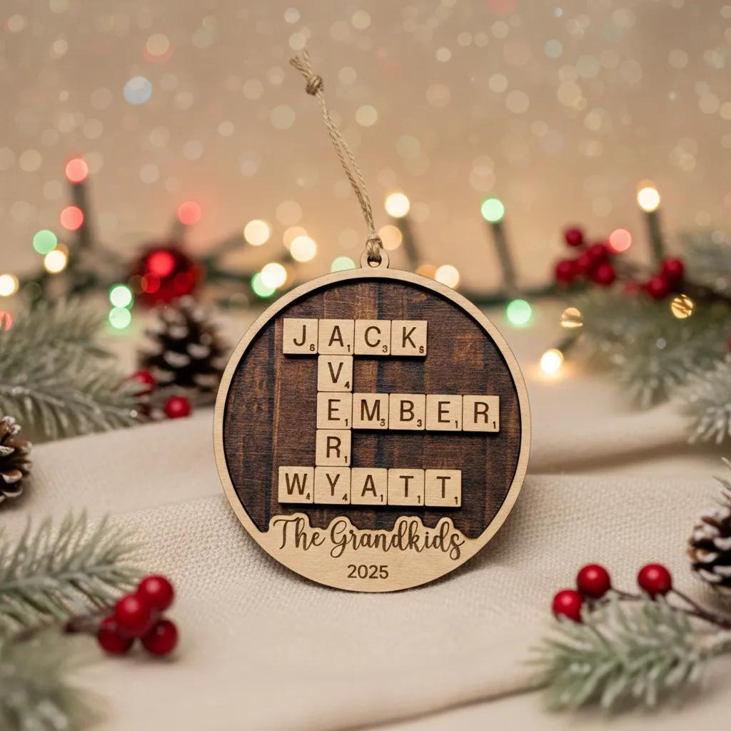 Personalized Christmas Ornament – Grandkids Names Keepsake | Gift for Grandparents Joyful Moose