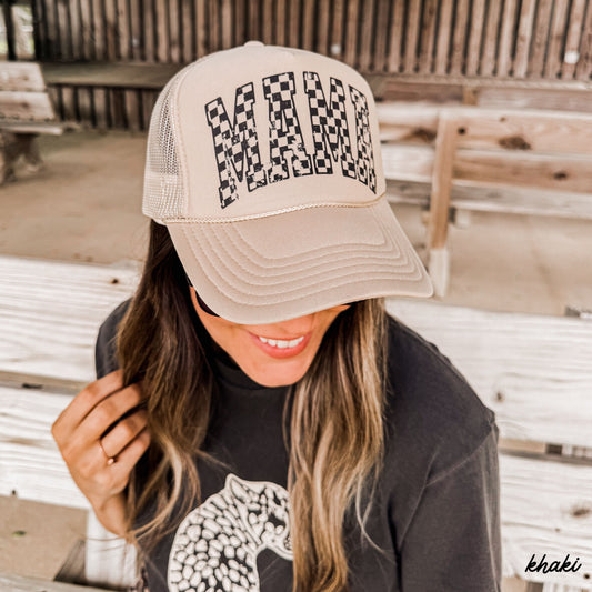 Checkered Mama Outline Trucker Hat *9 COLORS Chloe Vs Tank The Boutique