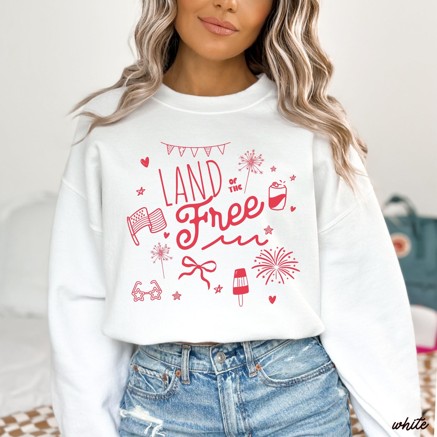 Land of the Free Doodle Sweatshirt *4 Colors (S-3X) Chloe Vs Tank The Boutique