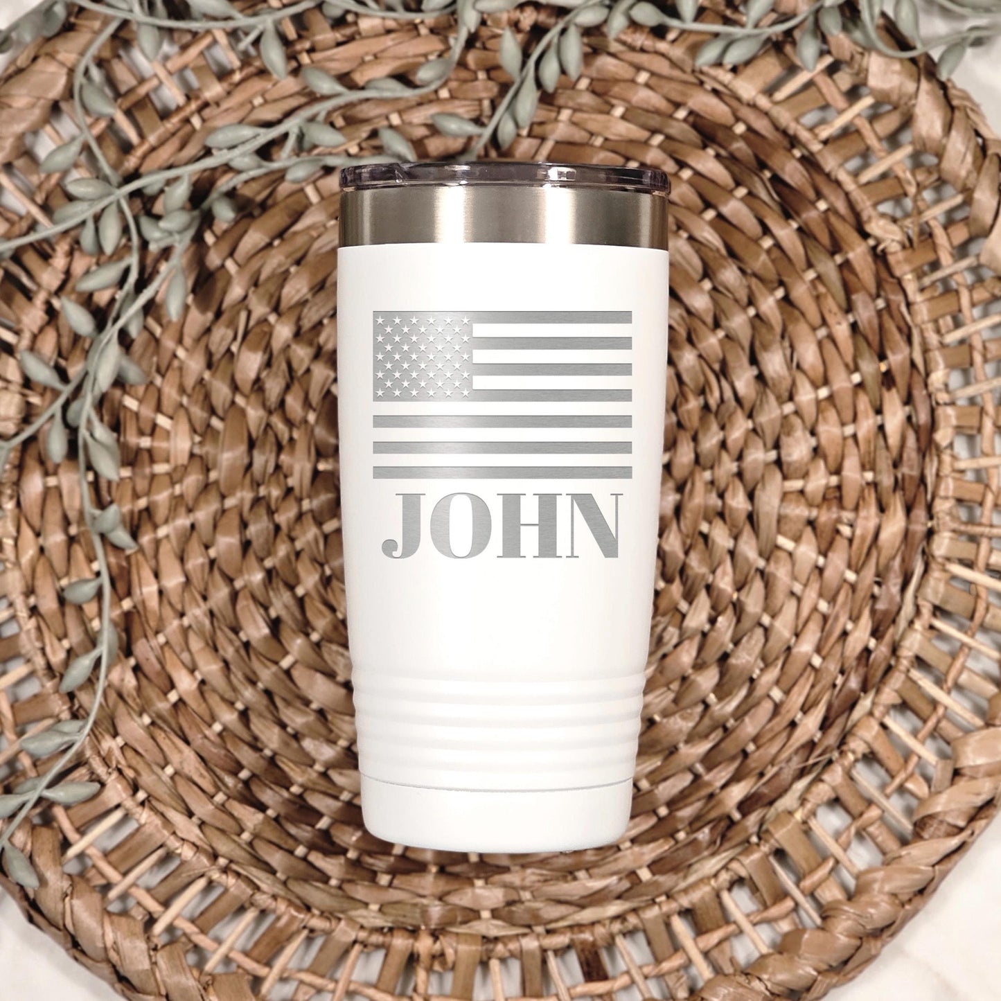 Personalized Flag Tumbler - Patriotic Water Bottle with Custom Name, Insulated Stainless Steel Joyful Moose
