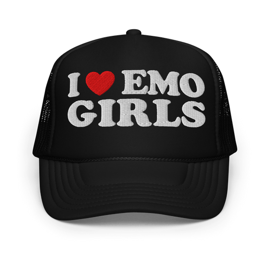I Heart Emo Girls Foam Embroidered Trucker Hat Goth Cloth Co.