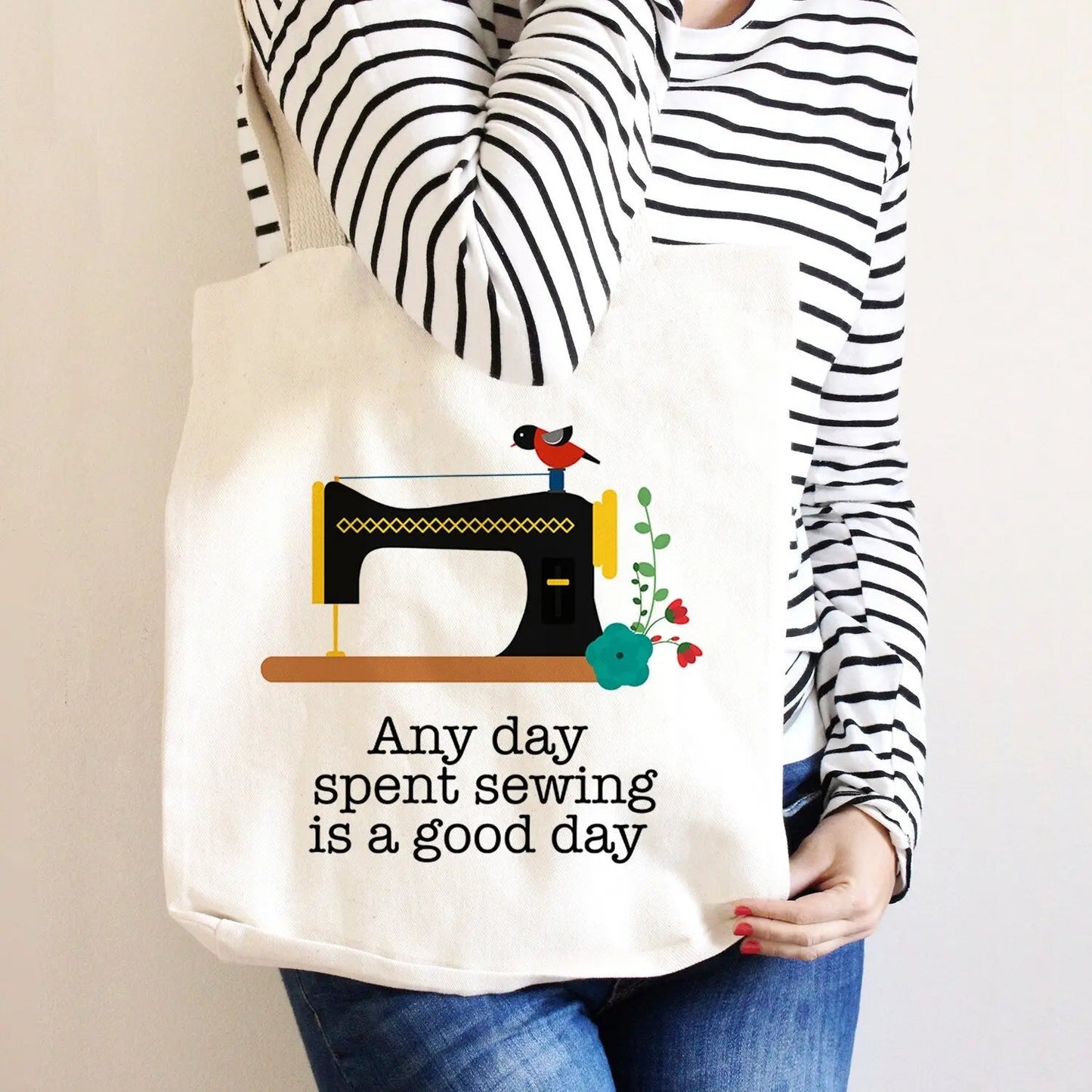 Sewing Tote Bag - Gift for Sewer - Quilters Canvas Bag Joyful Moose