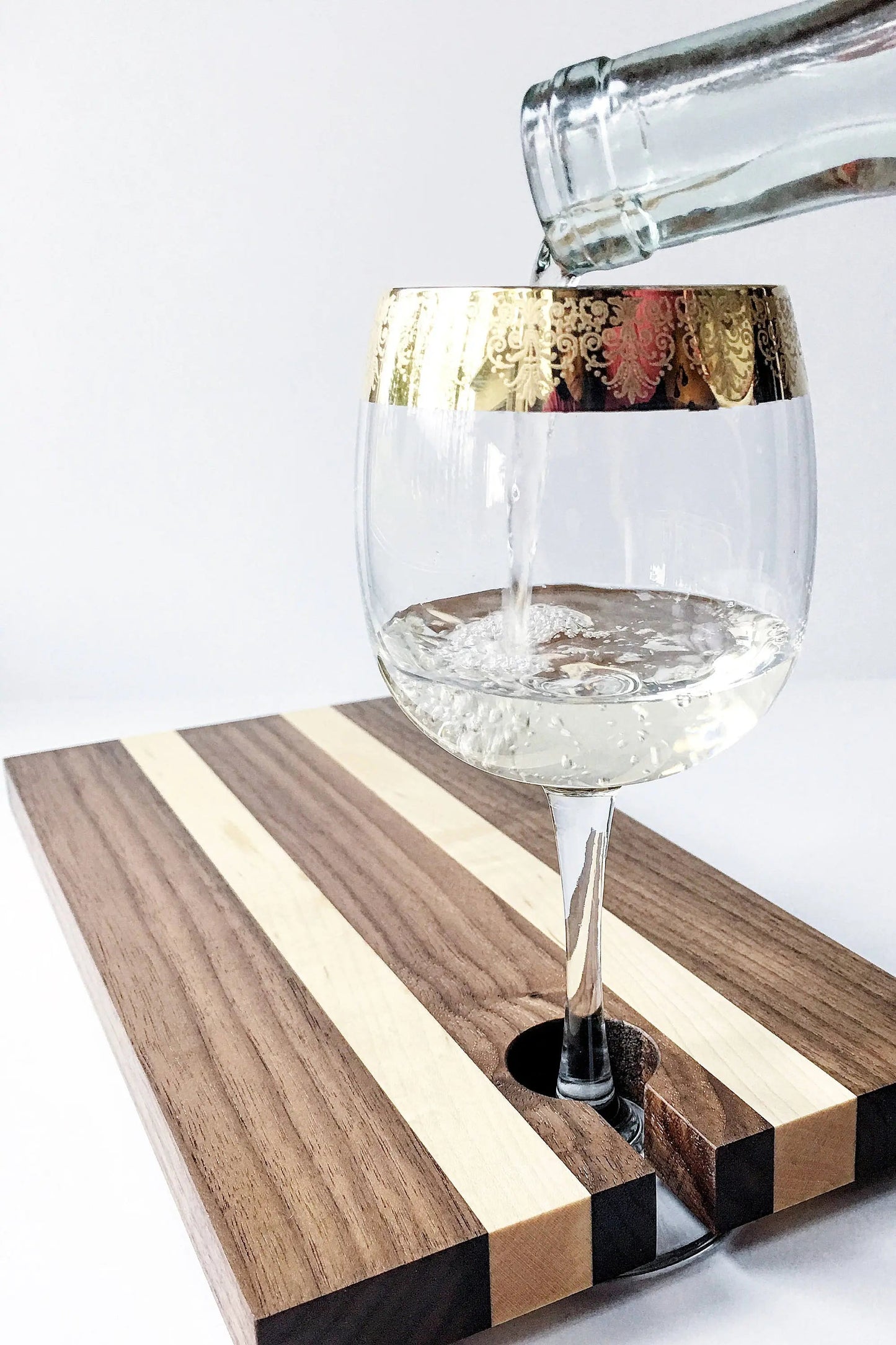 Serving Tray, Maple & Walnut Charcuterie Board, Wood Cheese Board with Wine Glass Holder Joyful Moose