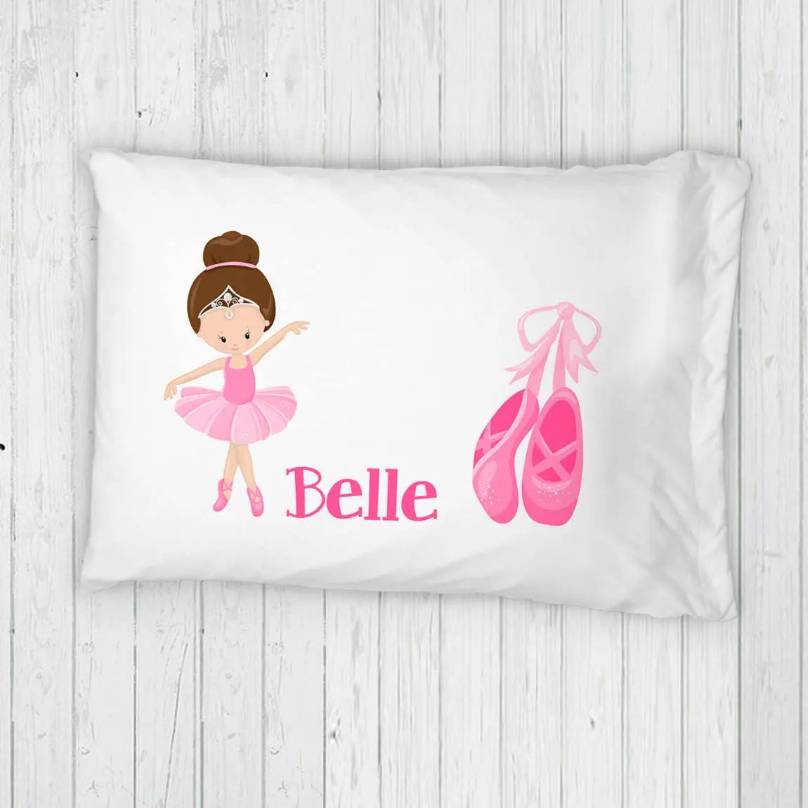 Personalized Ballerina Bed Pillowcase, Standard Twin Pillow with Pink Ballet Shoes and Girls Name, Pink Ballet Room Decor Joyful Moose