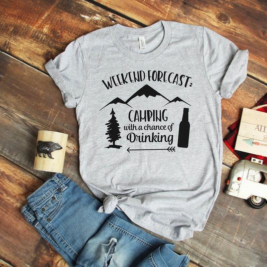 Camping Shirt Camp Beer Bottle Campfire T-shirt Weekend Forecast Camping with a Chance of Drinking Joyful Moose