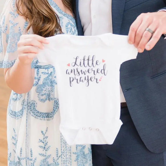 New baby going home outfit, Baby Shower Gift, little answered prayer bodysuit, Pregnancy Reveal Idea, Pregnancy Announcement Joyful Moose