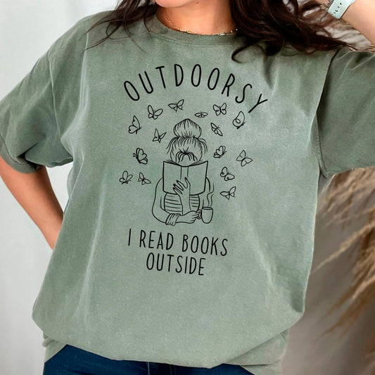 bookish gift for her, Outdoorsy I Read Books Outside Comfort Colors Shirt, book lover gift, Bookworm Retro Shirt Romance Reader Book Addict Joyful Moose