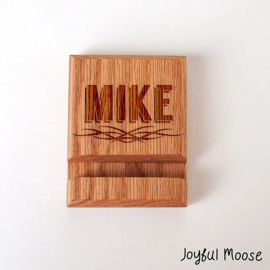 Engraved Wood Phone Holder - Wood Docking Station - Groomsmen Gift Joyful Moose
