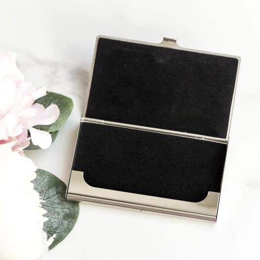 Monogram Business Card Case Gift for Women - Black White Stripe Card Holder Joyful Moose