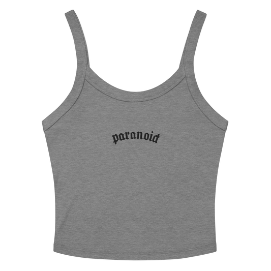 Paranoid Embroidered Ribbed Cropped Tank Top Goth Cloth Co.