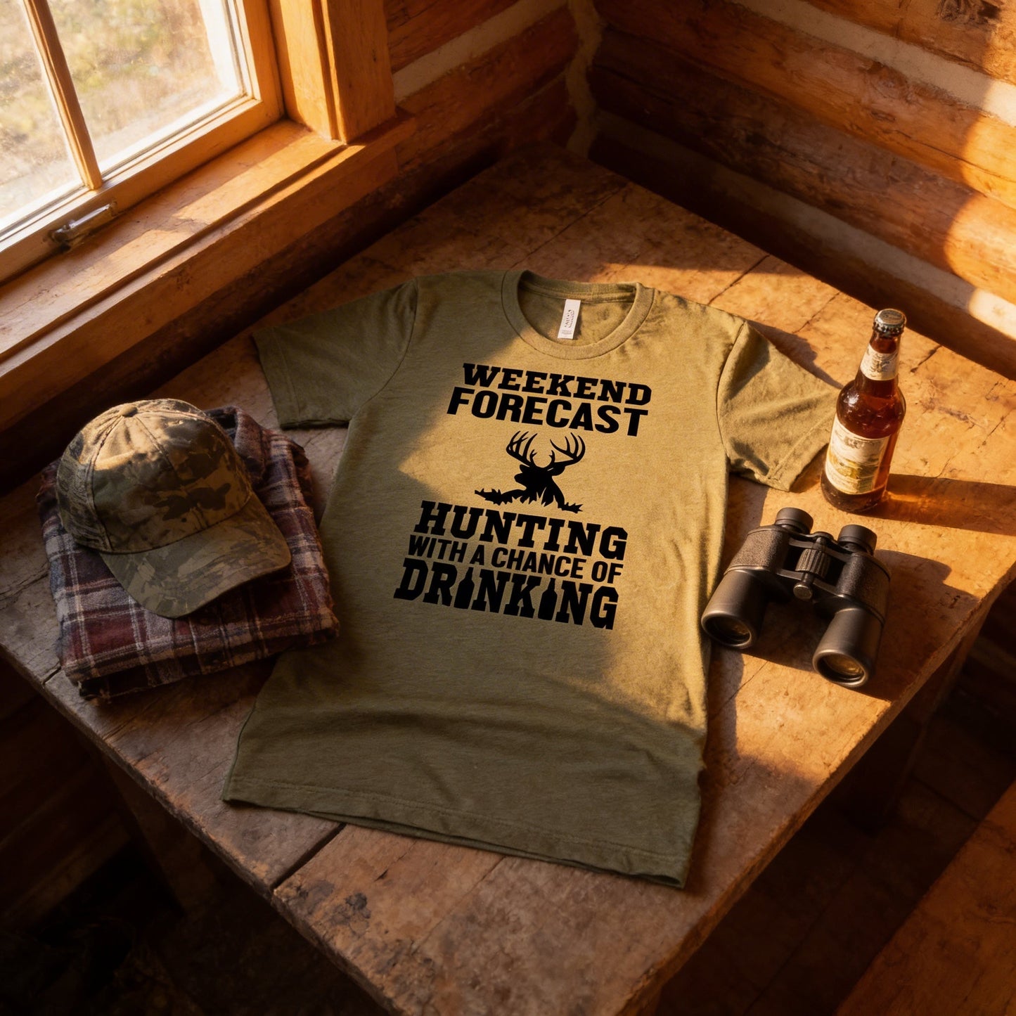 Hunting Gift for Men - Hunting with a chance of Drinking T-shirt - Funny Mens Shirt Joyful Moose