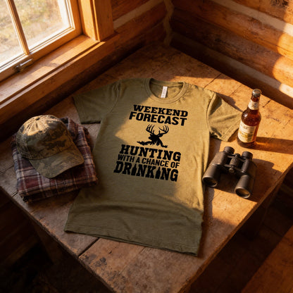 Hunting Gift for Men - Hunting with a chance of Drinking T-shirt - Funny Mens Shirt Joyful Moose