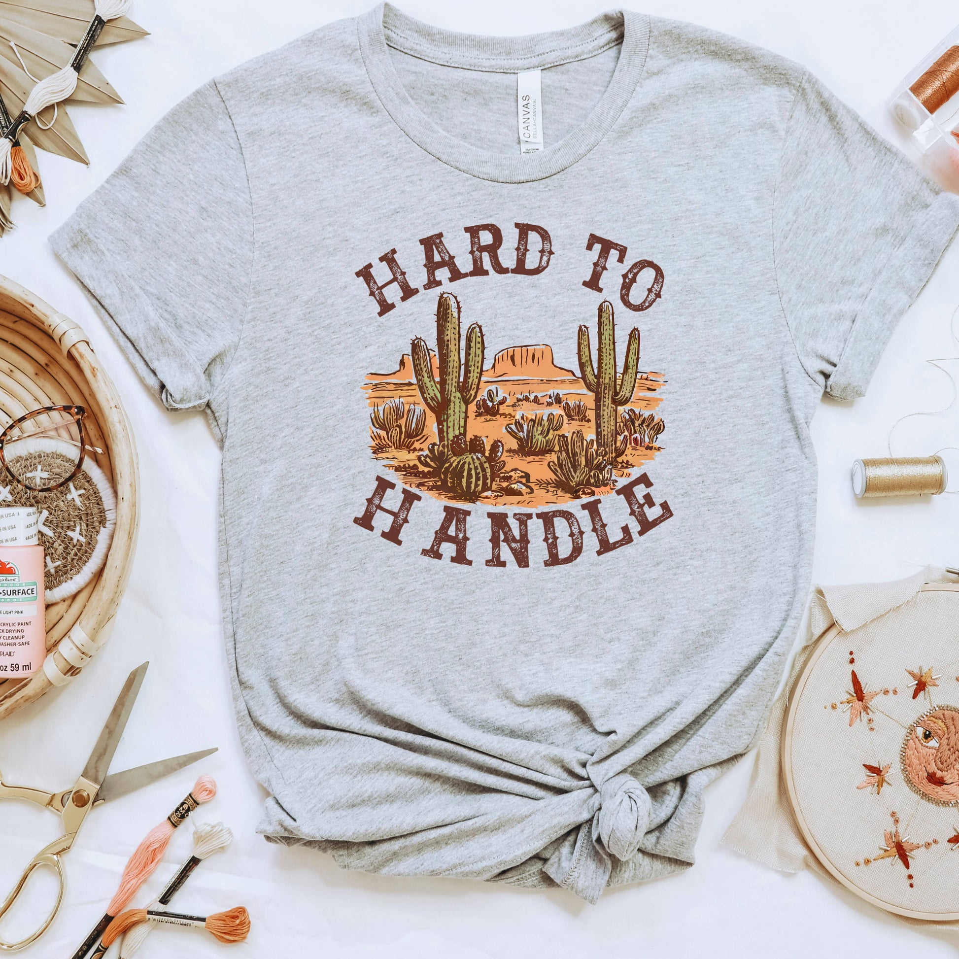 Graphic Tees Western - Hard to Handle Distressed Cactus Tee | Soft Cotton Joyful Moose