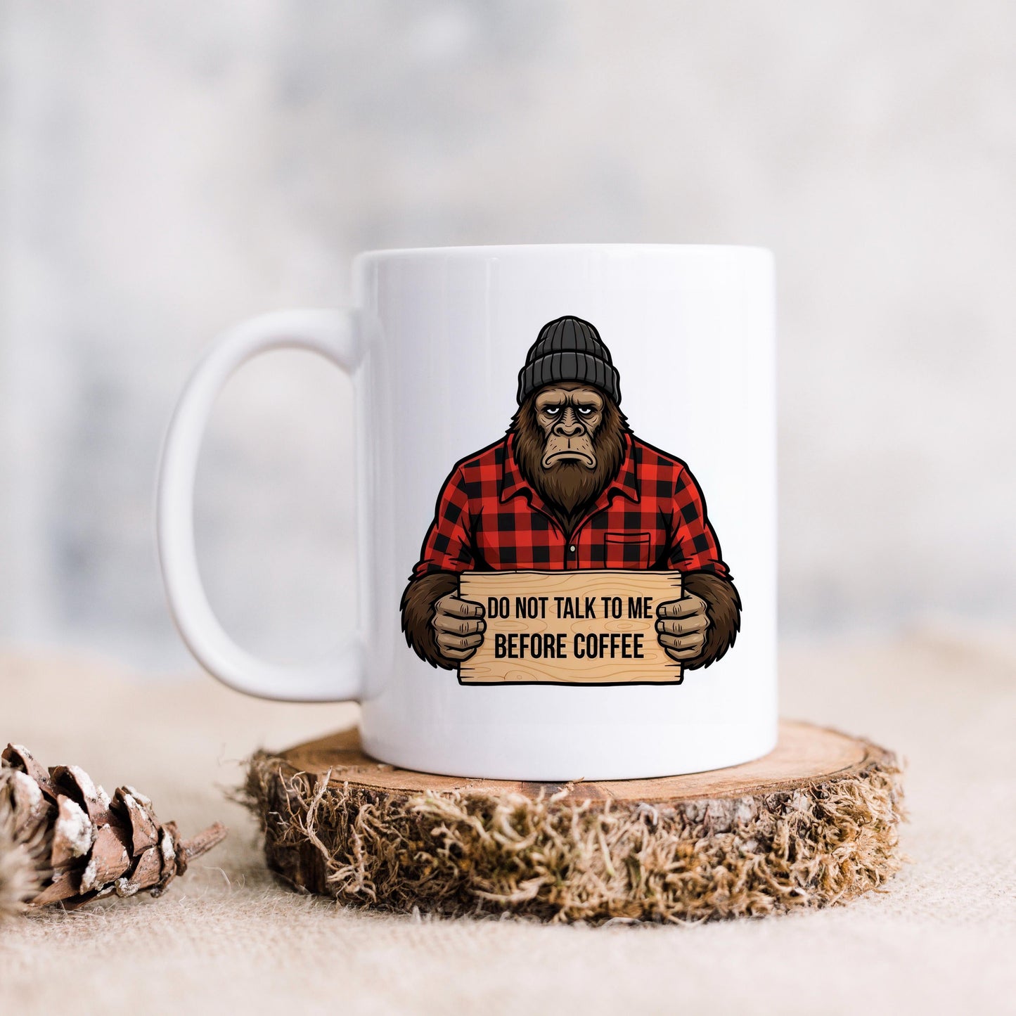 Funny Bigfoot Mug – Grumpy Sasquatch Coffee Cup | Don’t Talk Before Coffee Joyful Moose