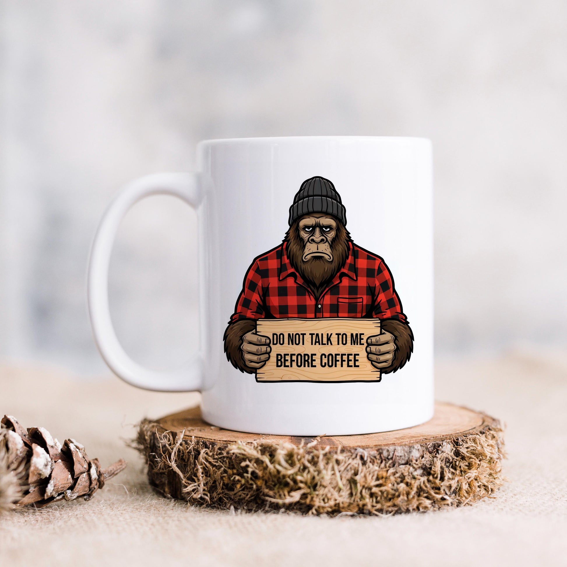 Funny Bigfoot Mug – Grumpy Sasquatch Coffee Cup | Don’t Talk Before Coffee Joyful Moose