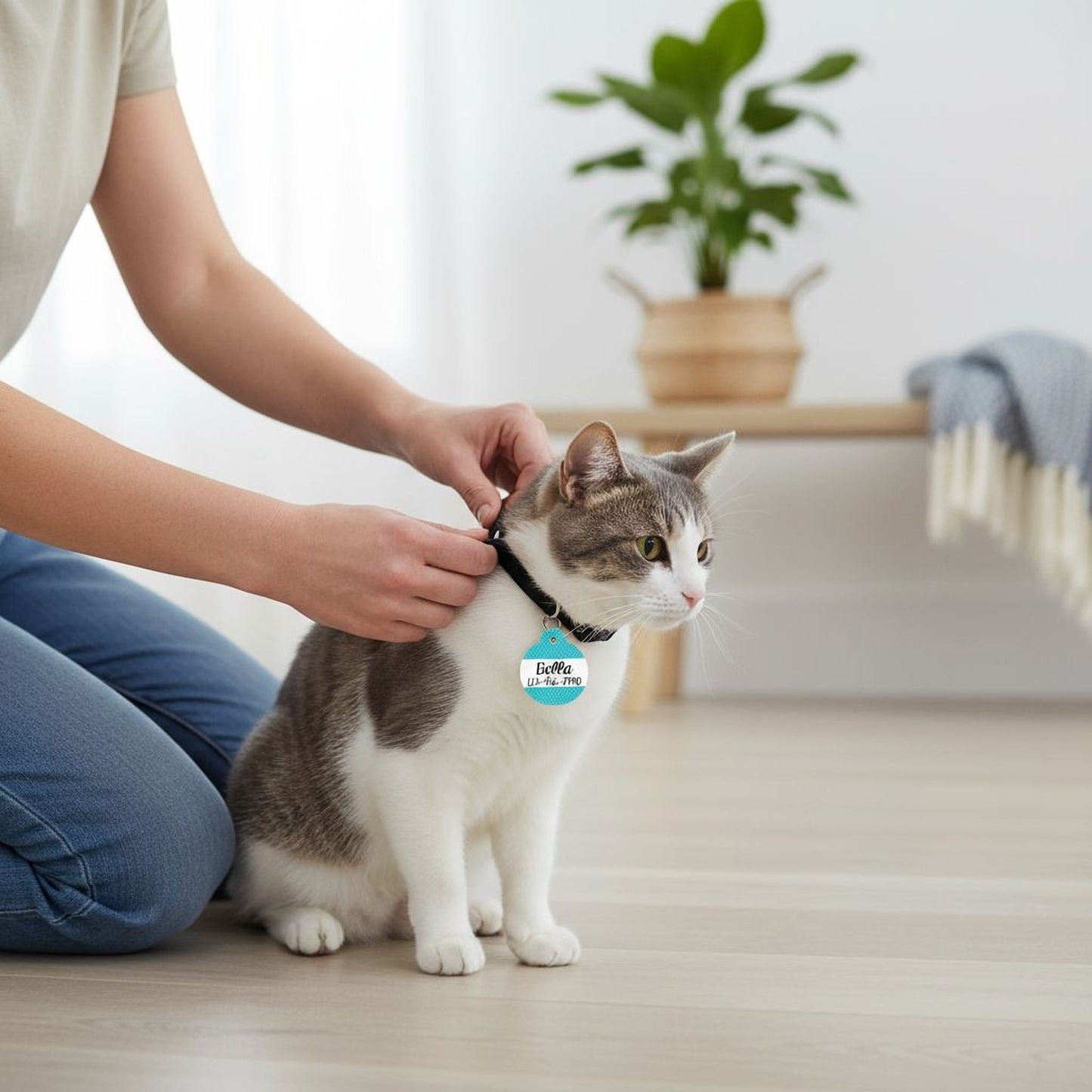 Personalized Cat ID Tag - Personalized Cat Name Tag - Custom Cat ID Tag - Chevron Name Tag - Cat ID Tag - Cat Collar Name Tag - Turquoise Joyful Moose