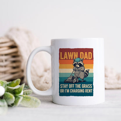 Funny Dad Mug - Vintage Raccoon Coffee Cup | Lawn Care Gift, Dad Humor Present Joyful Moose