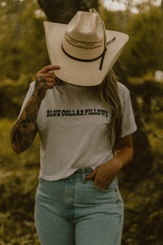 Blue Collar Pillows Crop Tee Wild Cactus Boutique