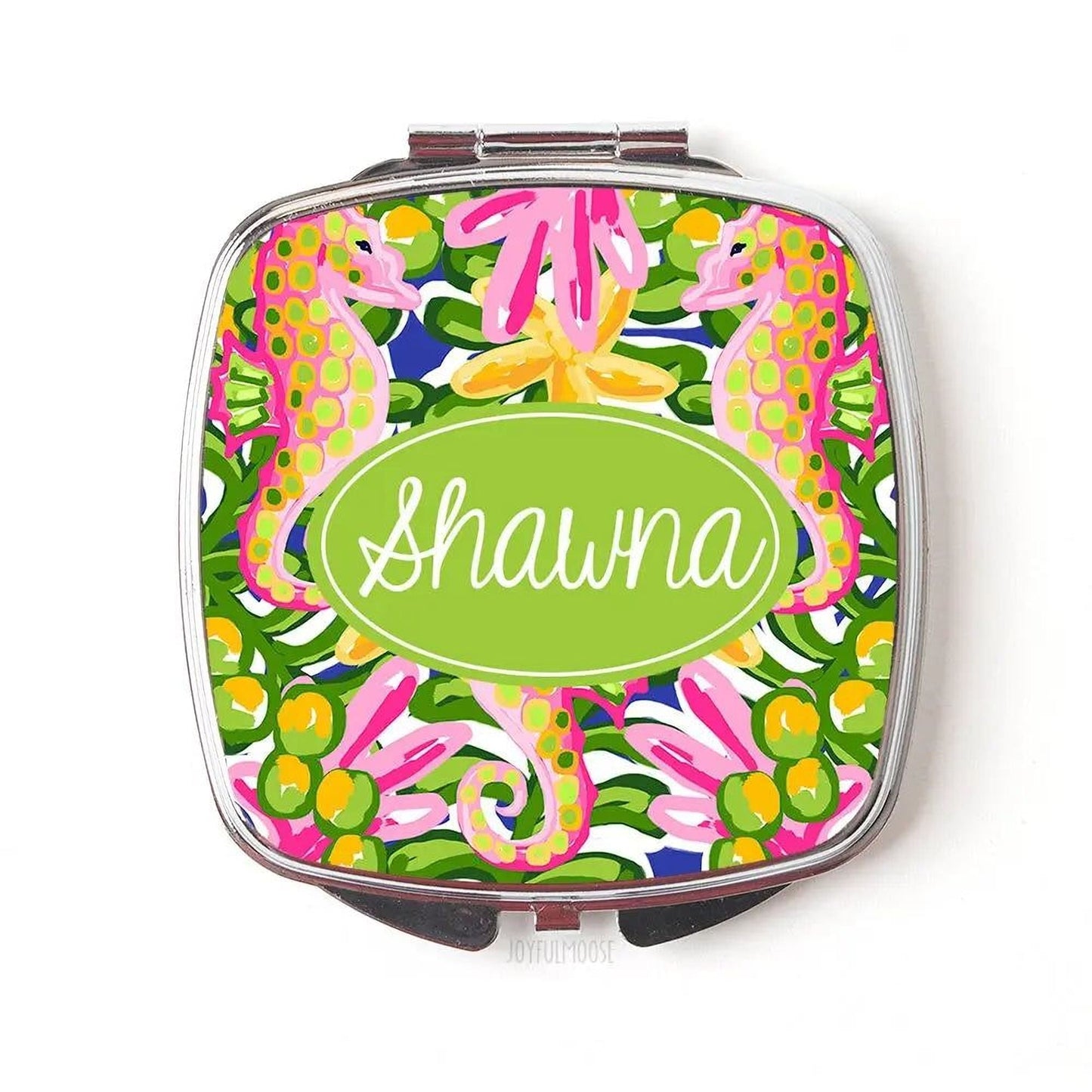 Tropical Personalized Compact Mirror - Custom Cosmetic Mirror for Purse or Pocket - Christmas Gifts for Her Joyful Moose