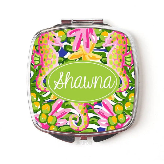 Tropical Personalized Compact Mirror - Custom Cosmetic Mirror for Purse or Pocket - Christmas Gifts for Her Joyful Moose