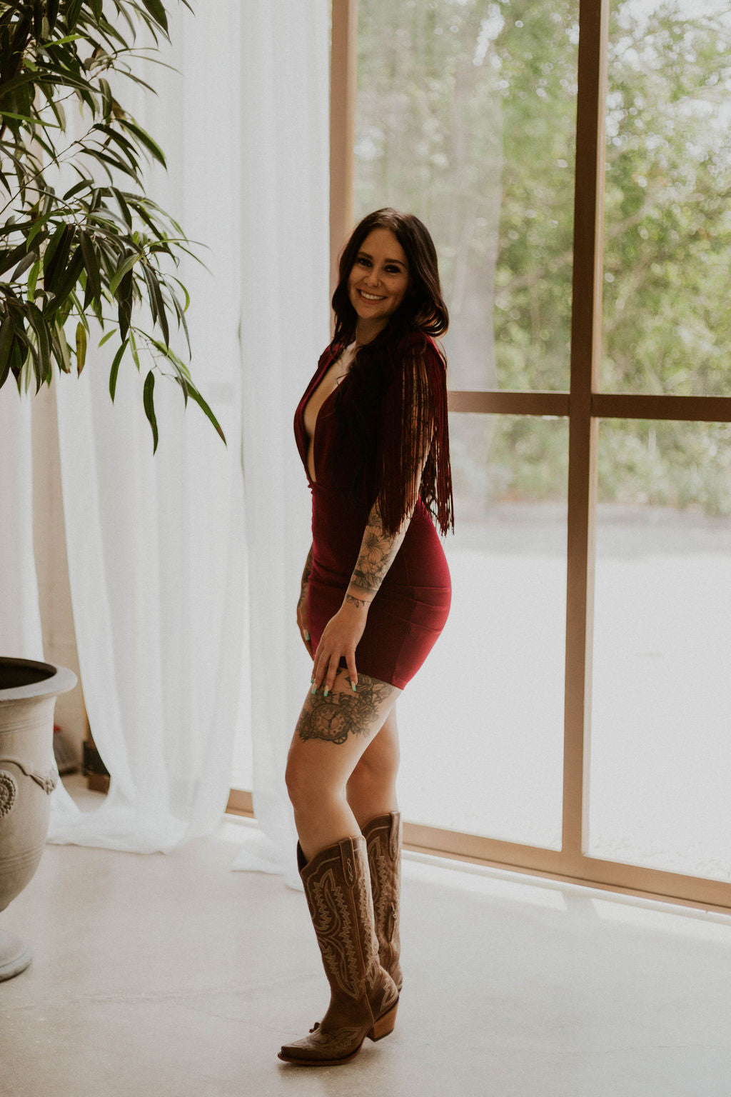Dallas' Fringe Deep Neck Mini Dress Wild Cactus Boutique