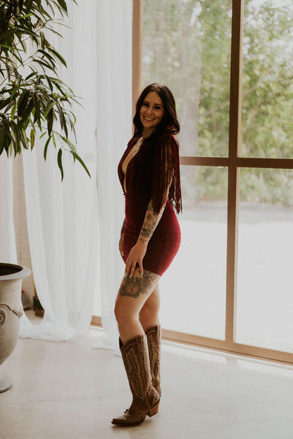 Dallas' Fringe Deep Neck Mini Dress Wild Cactus Boutique