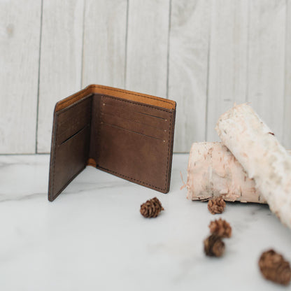 Engraved Wallet For Dad – Brown Leather Slim Bifold Wallet With Card Slots Joyful Moose