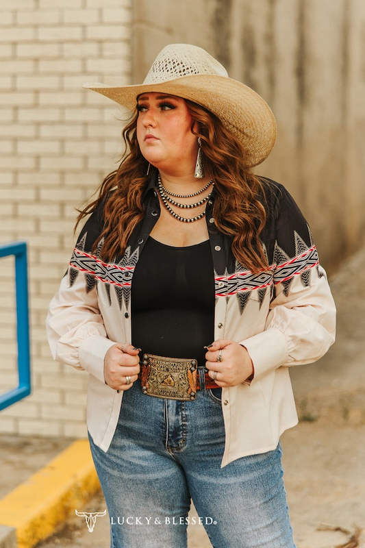 Saddie's Aztec Pearl Snap Plus Size Wild Cactus Boutique