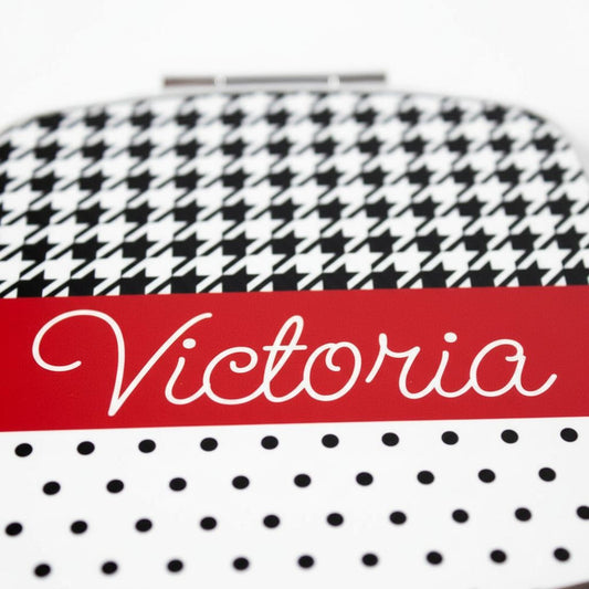 Personalized Compact Mirror - Red Black Polka Dot Houndstooth Custom Bridesmaids Gifts - Personalized Bridesmaids Gifts Joyful Moose