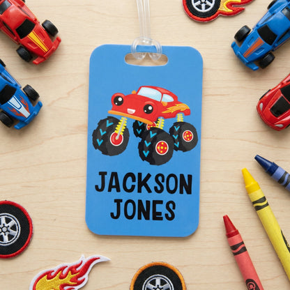 Boys Backpack Name Tag, Monster Truck School Bag Tag, Boy Back to School Gift Joyful Moose