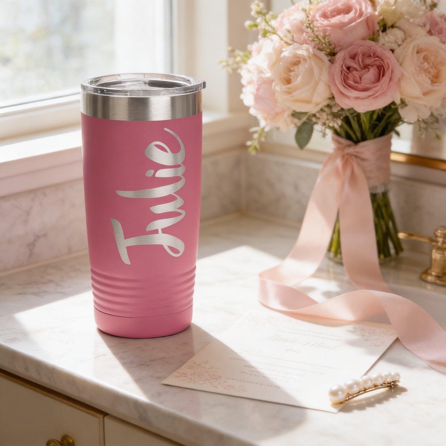 Insulated Powder Coated Tumbler - Personalized Stainless Steel Travel Mug with Double Wall Insulation Joyful Moose