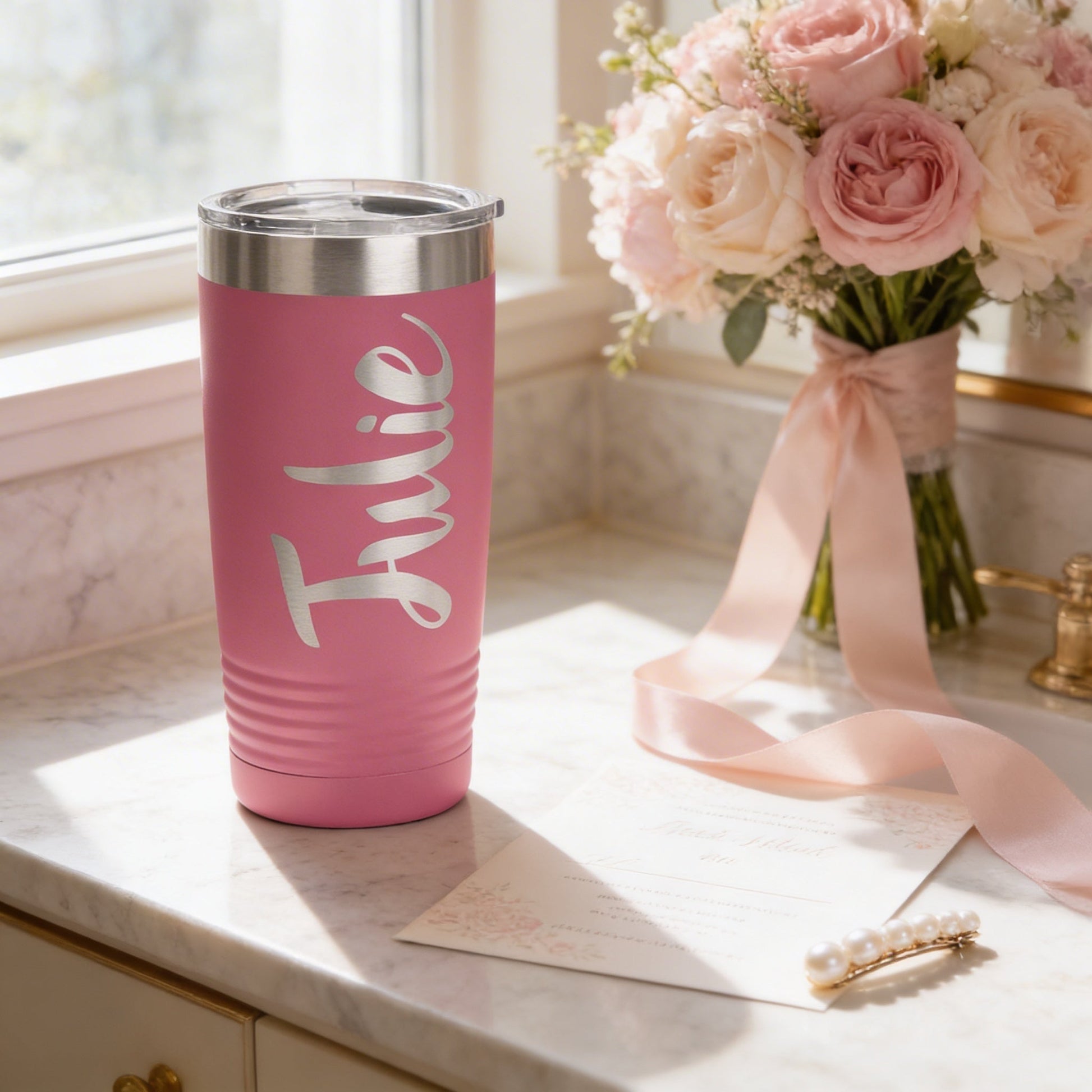 Insulated Powder Coated Tumbler - Personalized Stainless Steel Travel Mug with Double Wall Insulation Joyful Moose