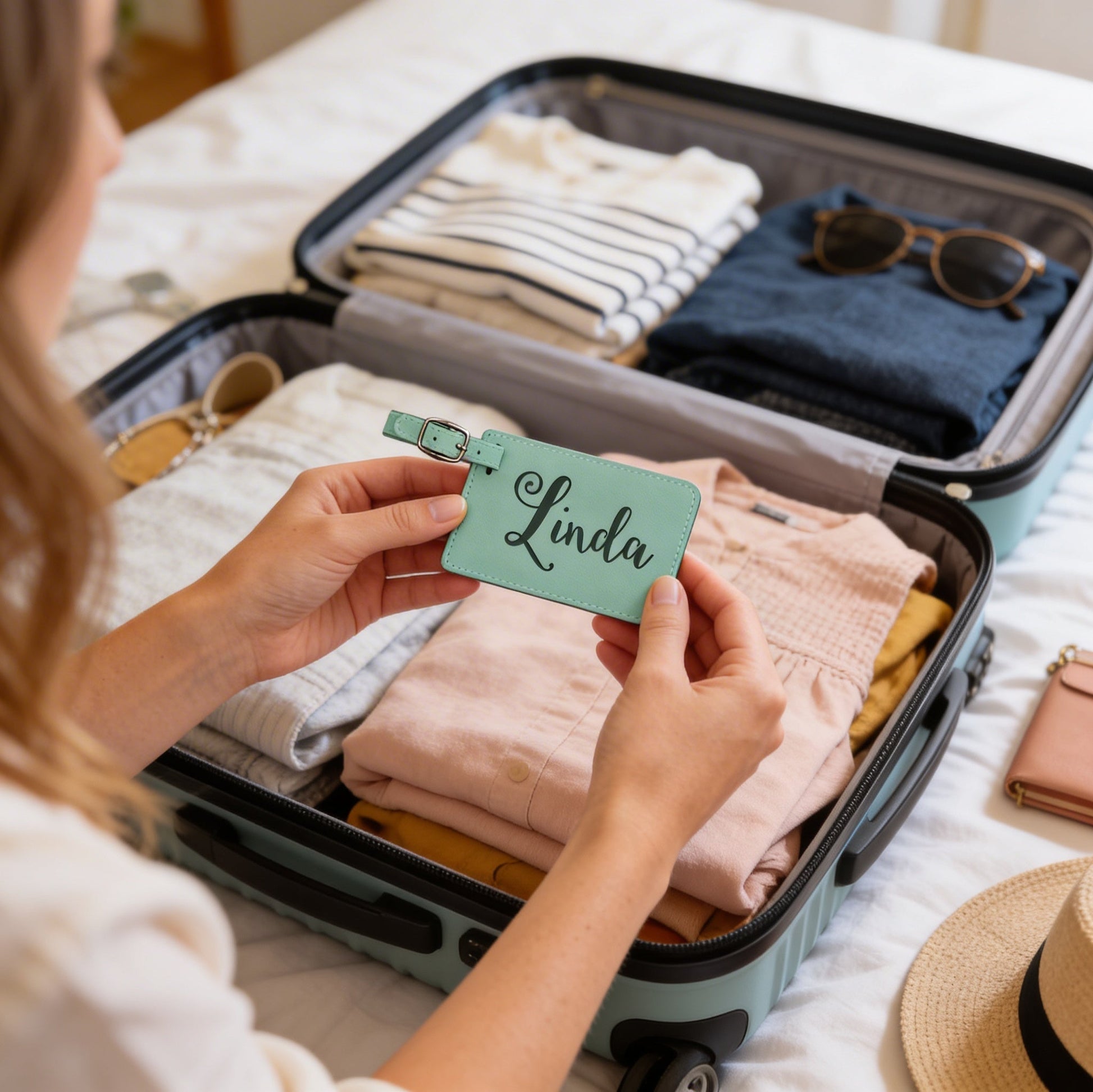 Personalized Luggage Tag - Custom Engraved Leather Travel ID Tag Gift Joyful Moose