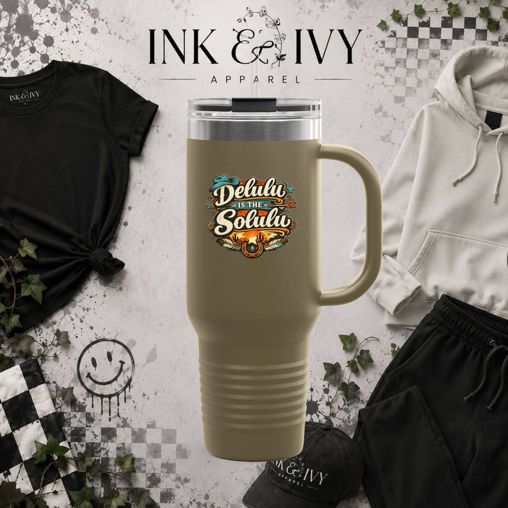 40oz Insulated Travel Mug – 'Delulu in the Solulu' Printify