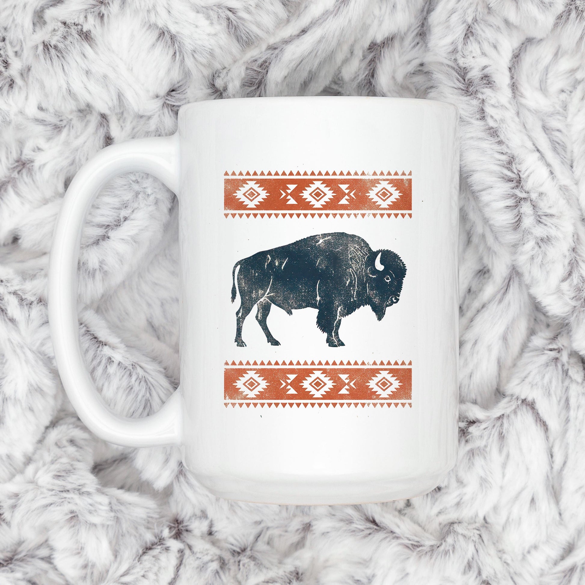 Rustic Buffalo Mug – Western Coffee Cup With Bison Design & Southwest Pattern Joyful Moose