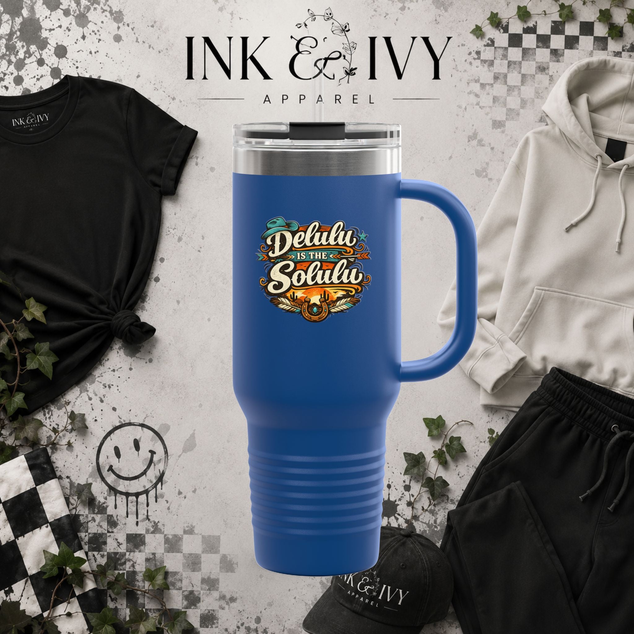 40oz Insulated Travel Mug – 'Delulu in the Solulu' Printify