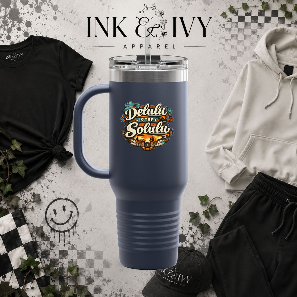40oz Insulated Travel Mug – 'Delulu in the Solulu' Printify
